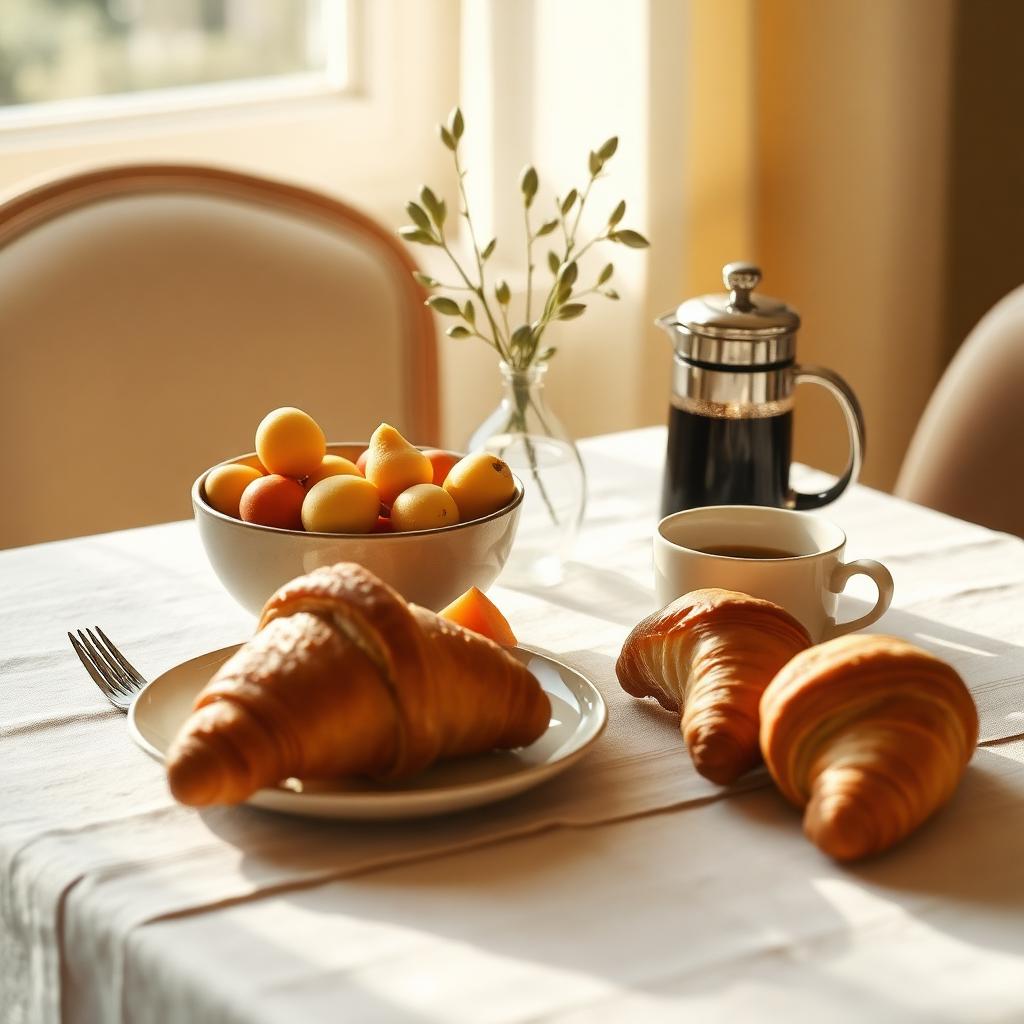 Croissants, seasonal fruit and a French press